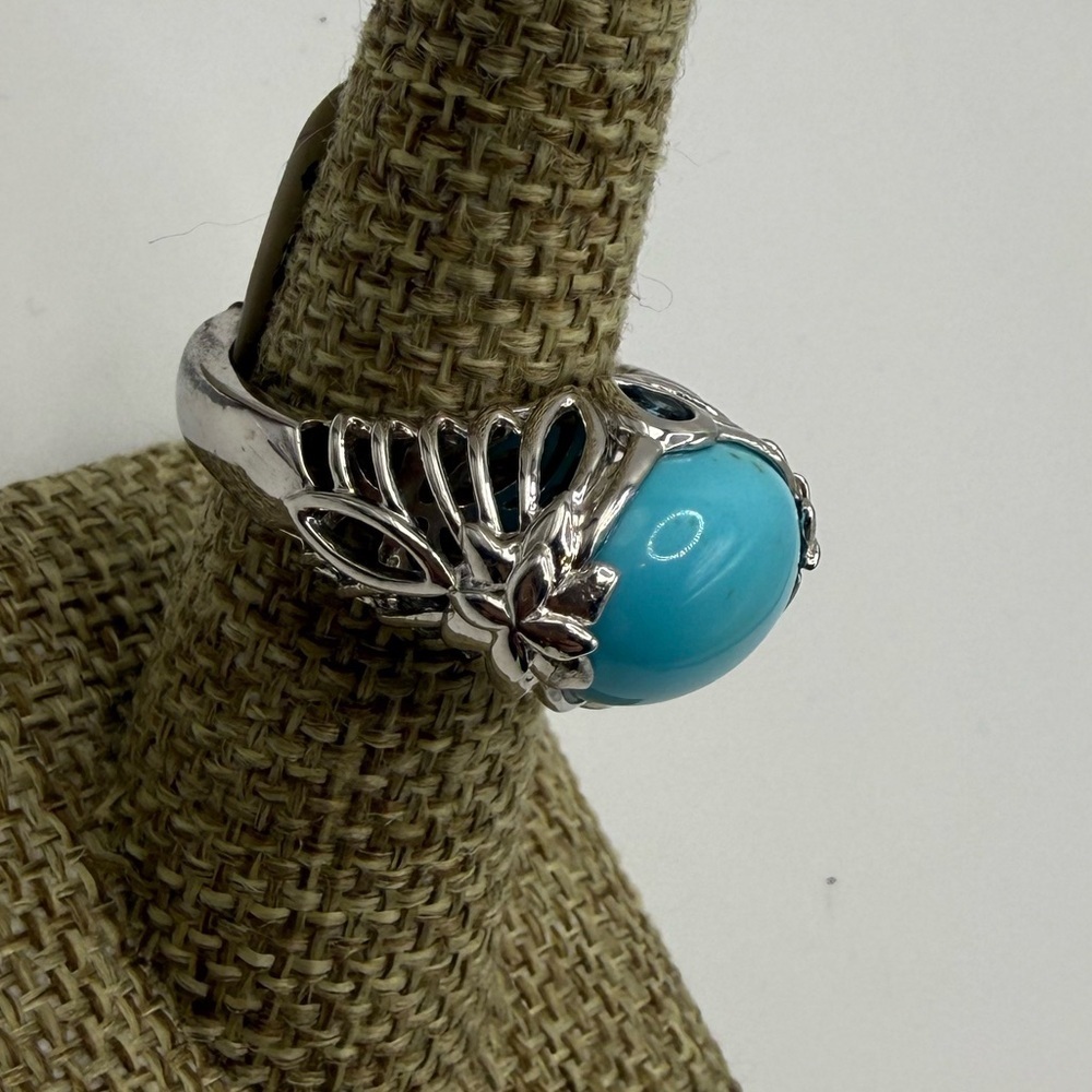 Gems En Vogue Turquoise & Blue Topaz Ring 7.5 925 Silver